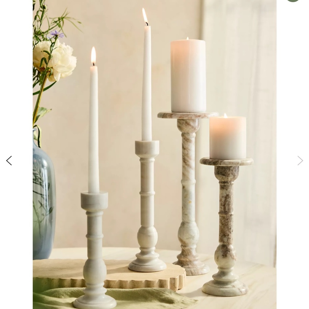 Anthropologie Terrain Handcrafted White Marble Taper holders - set of 2 NWT